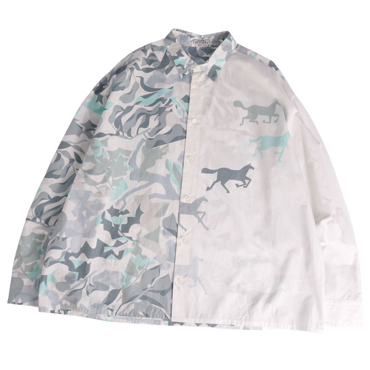 Rakuten - 【美品】エルメス HERMES シャツ 23SS ロングスリーブ 長袖 総柄 コットン トップス メンズ フランス製 43/17 ホワイト/グレー【中古】