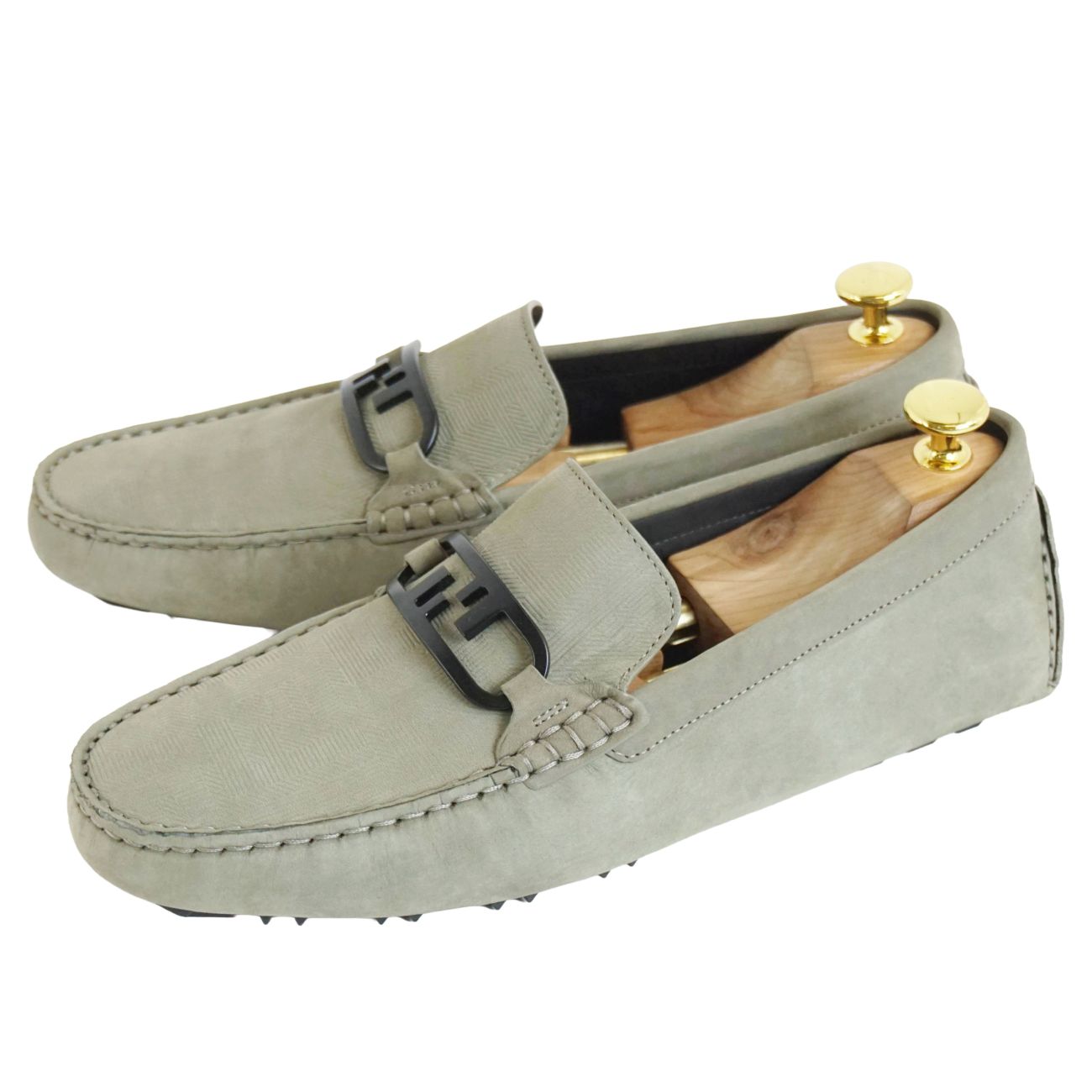 【新古品】フェンディ FENDI ローファー モカシン ドライビングシューズ FF金具 ヌバックレザー シューズ 革靴 メンズ イタリア製 6(25cm相当) カーキグレー【中古】