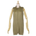 【極美品】プリーツプリーズ イッセイミヤケ PLEATS PLEASE シャツ ブラウス ノースリーブ ジップアップ プリーツ トップス レディース 3(L相当) カーキ【中古】(4)