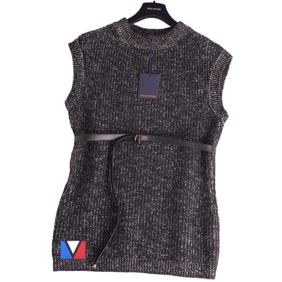 【新古品】ルイヴィトン LOUIS VUITTON 23AW ニット セーター ワンピース ノースリーブ ベルト付き ウール トップス イタリア製 M ブラック【中古】