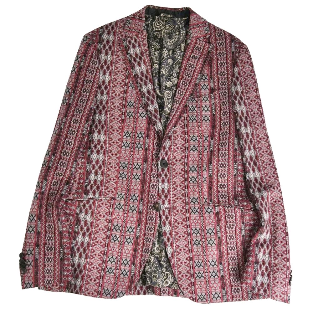 樂天商城 - 【極美品】エトロ ETRO ジャケット テーラード 総柄 リネン シルク アウター メンズ イタリア製 52 レッド【中古】