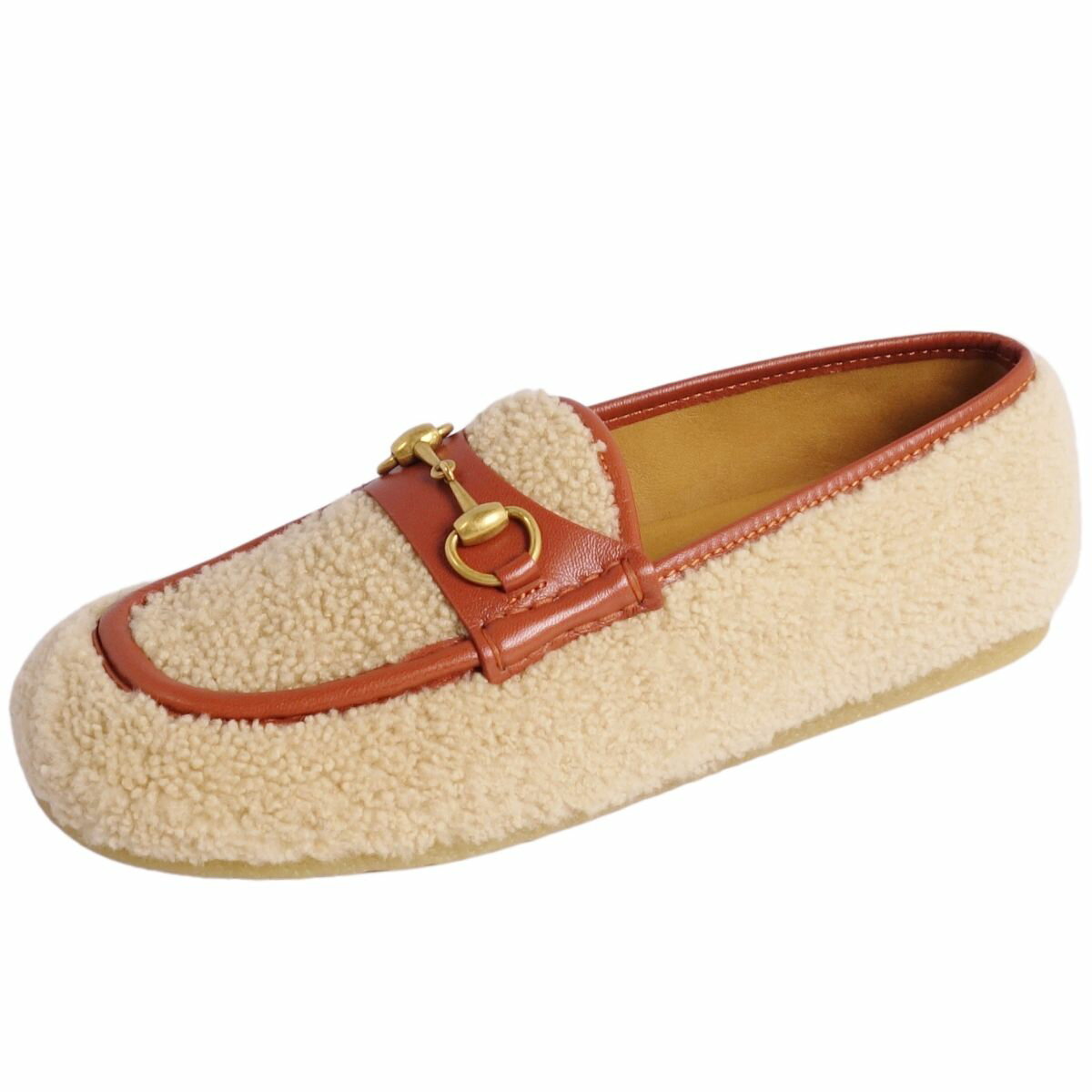 【新古品】グッチ GUCCI ローファー モカシン ホースビット ムートン シューズ 靴 メンズ イタリア製 9(28cm相当) ベージュ【中古】