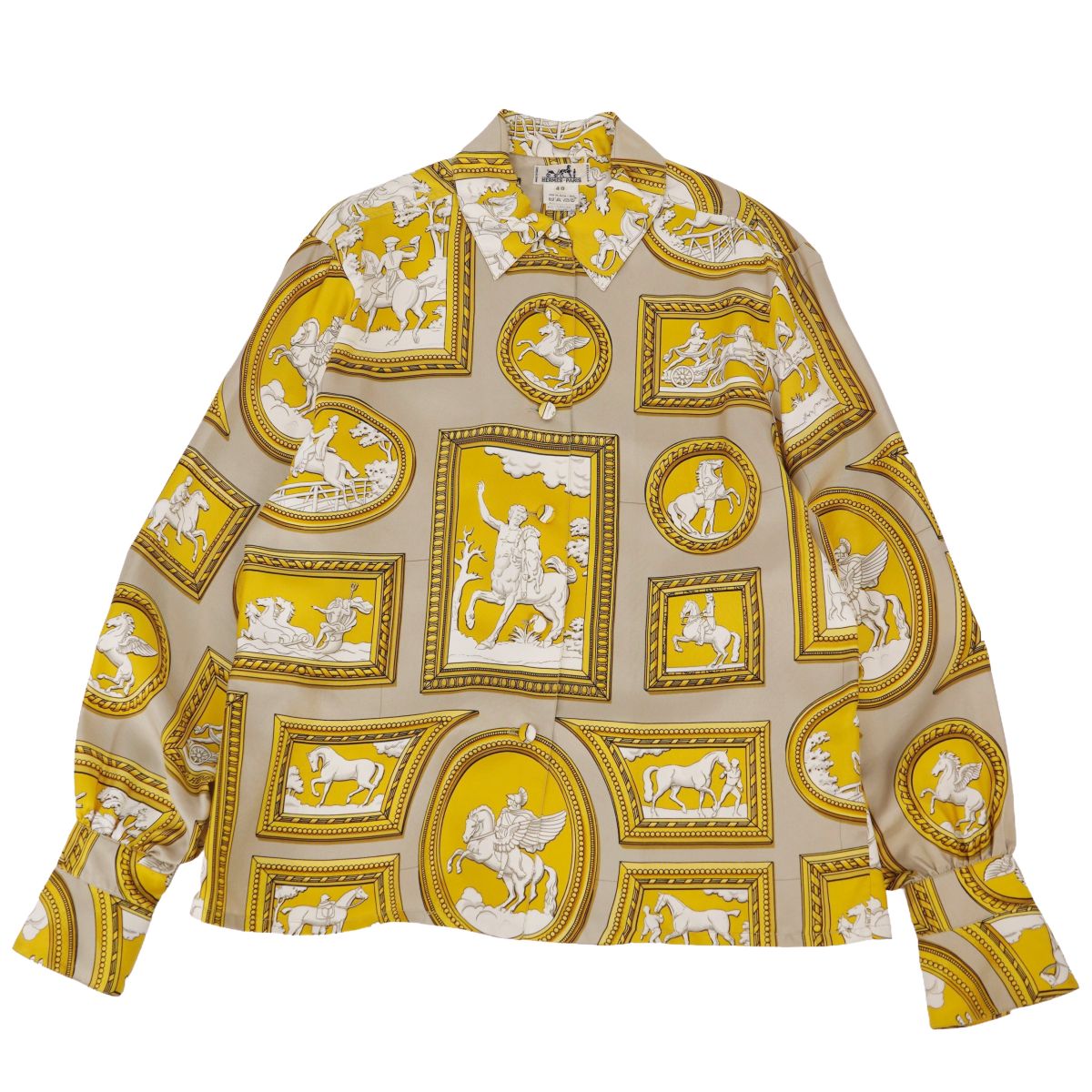 Rakuten - 【美品】Vintage エルメス HERMES シャツ ブラウス ロングスリーブ 長袖 総柄 シルク トップス レディース フランス製 40(M相当) マルチカラー【中古】