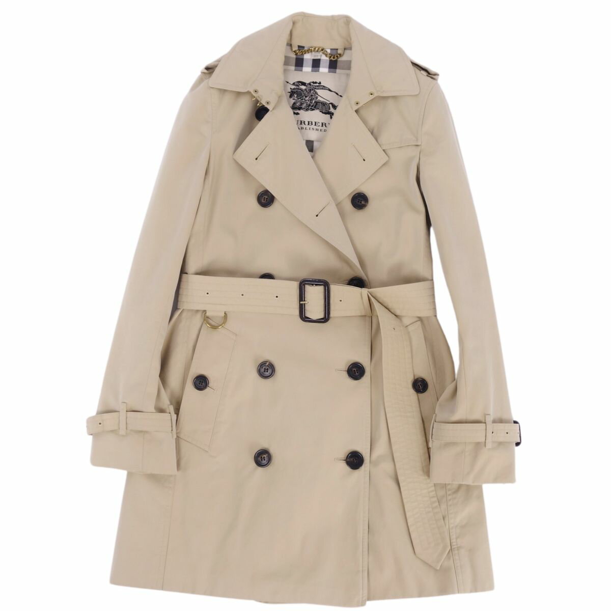 【美品】バーバリー BURBERRY コート トレンチコート THE KENSINGTON ケンジントン 裏チェック 英国製 アウター レディース UK4 USA2 IT36(S相当) ベージュ【中古】のサムネイル