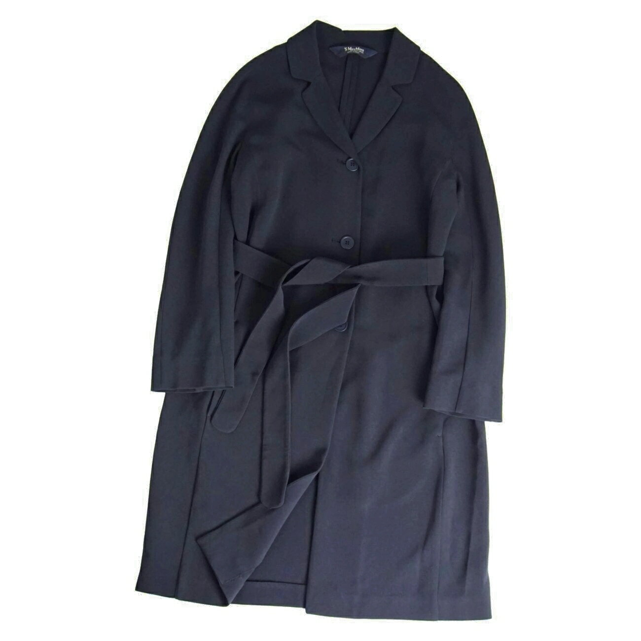 Rakuten - 【極美品】エス マックスマーラ S Max Mara コート ベルト付き ベルテッドコート ジャージー アウター レディース イタリア製 38(S相当) ネイビー【中古】