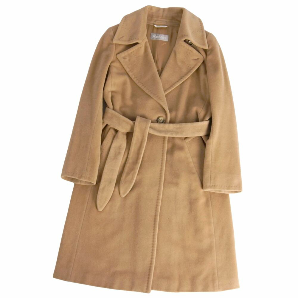 Rakuten - 【美品】マックスマーラ Max Mara コート ベルト付き ロングコート ウール アンゴラ アウター レディース イタリア製 JI36 USA2 GB4(XS相当) ベージュ【中古】