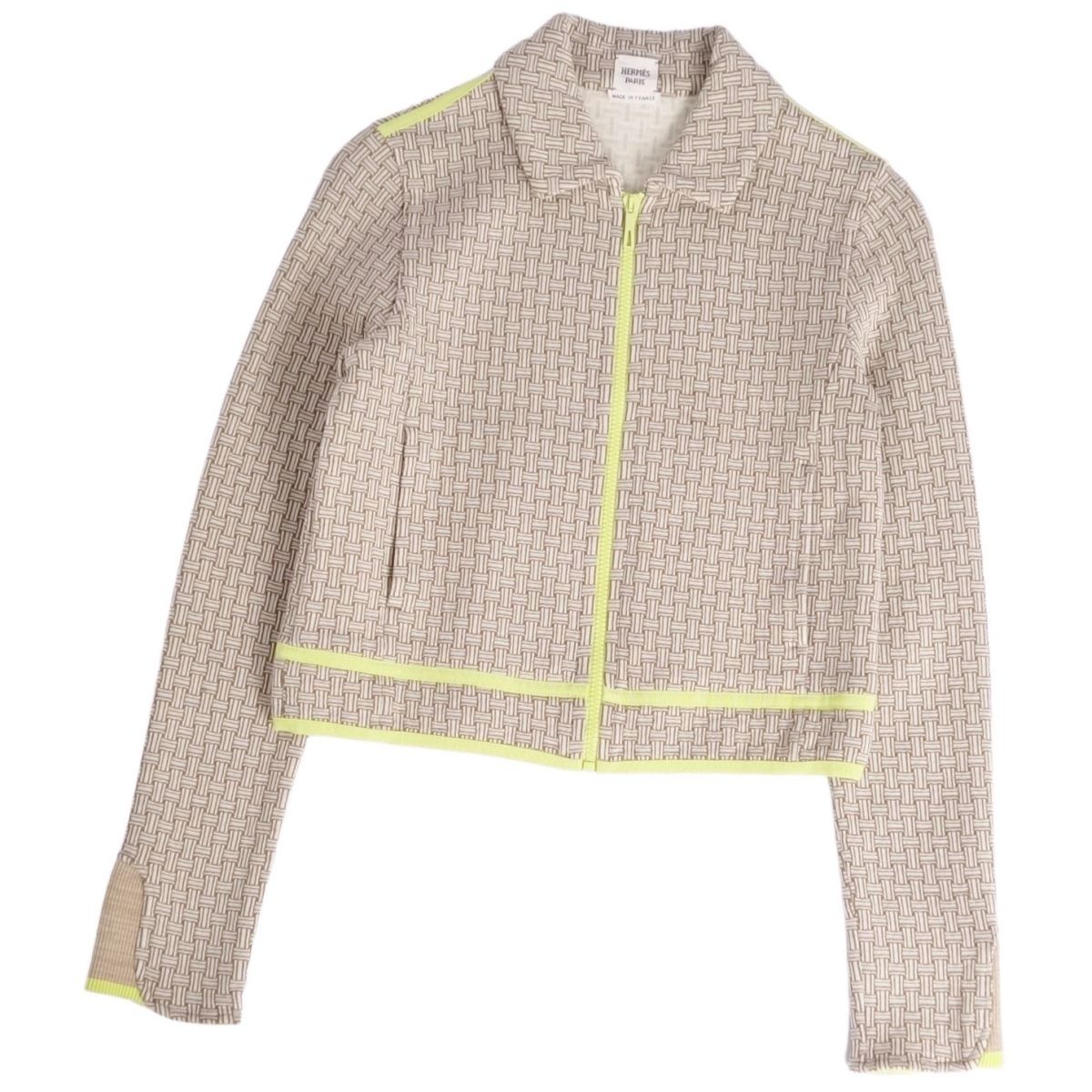 【極美品】エルメス HERMES 2022 ジャケット ジップアップ ニット コットン Hロゴ アウター レディース フランス製 36(S相当) ベージュ【中古】