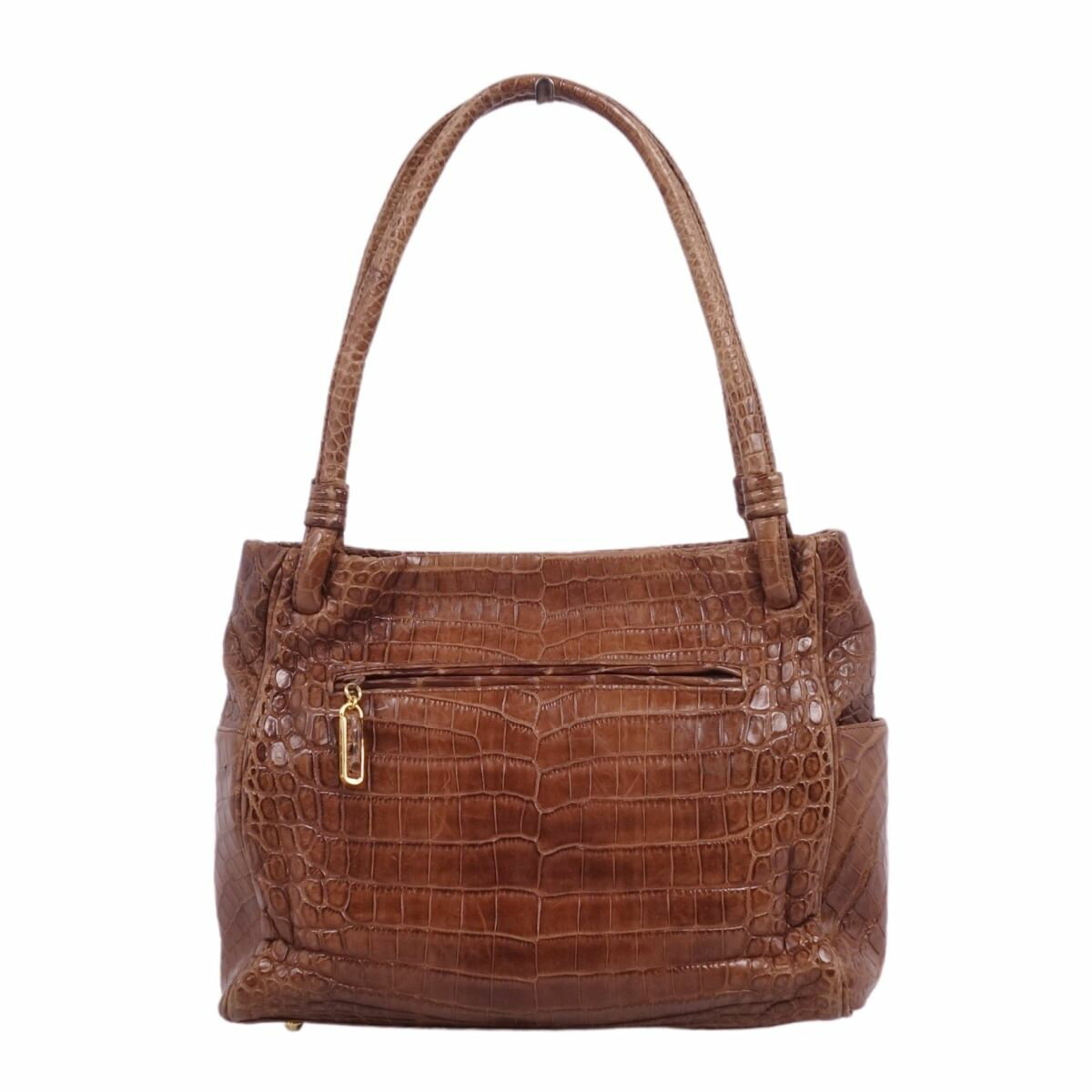【美品】クロコダイル CROCODILE バッグ ハンドバッグ トートバッグ マットクロコ ワニ革 カバン レディース ライトブラウン【中古】