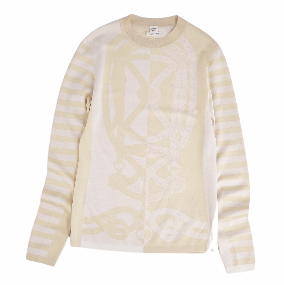 【新品同様】エルメス HERMES ニット 22SS セーター Grand Tralala ロングスリーブ トップス レディース イタリア製 36(S相当) イエロー/ホワイト【中古】のサムネイル