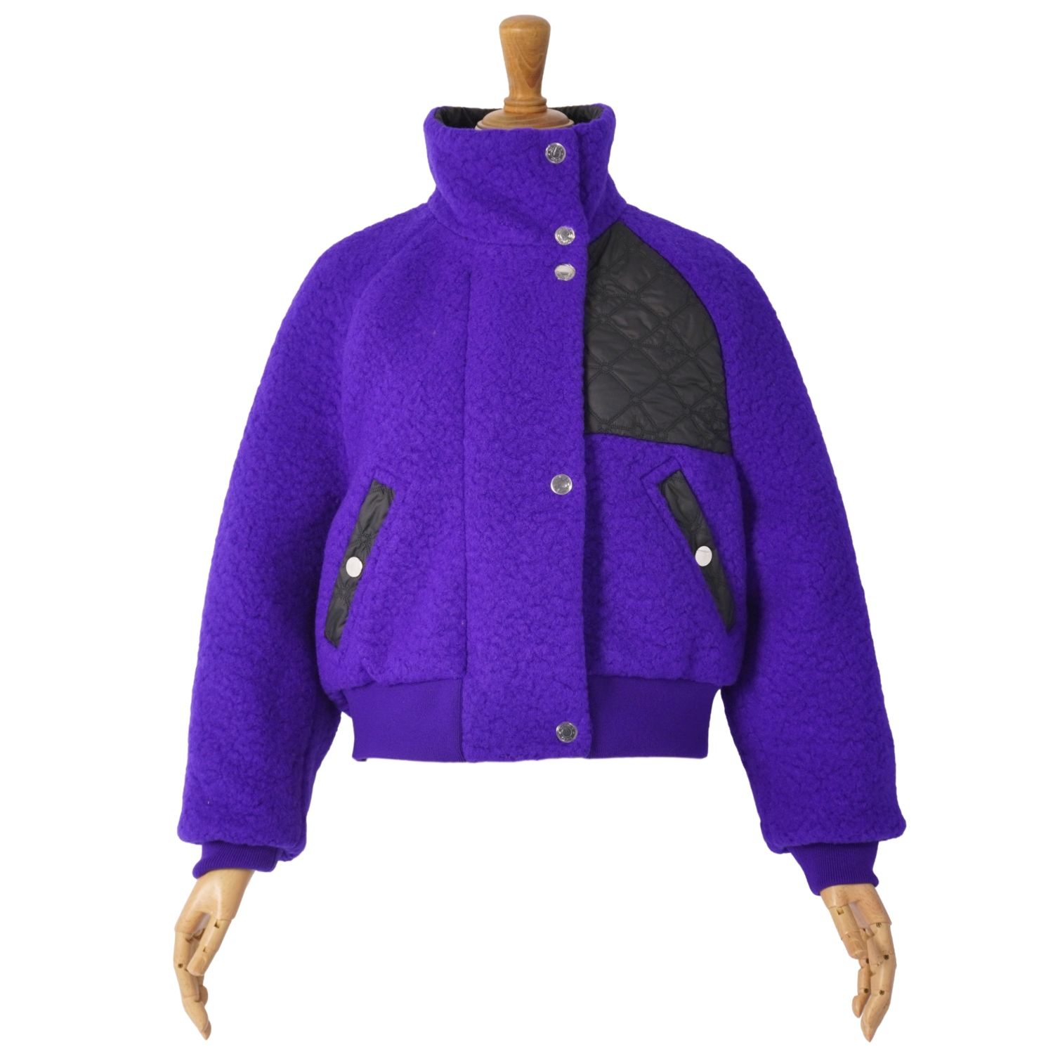 【新古品】エルメス HERMES 23AW ジャケット ブルゾン ボア 中綿入り ウール モヘヤ アウター レディース 34(XS相当) ブルー/ブラック【中古】