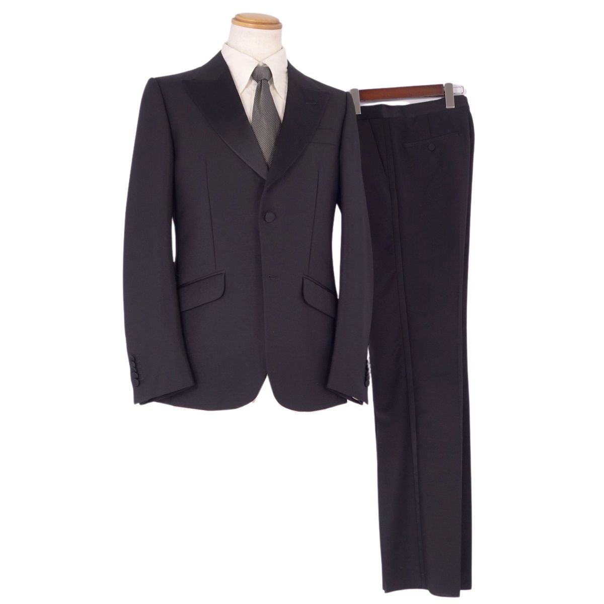 【新古品】グッチ GUCCI セットアップ スーツ シングル モヘア ウール ジャケット パンツ メンズ イタリア製 7-46R(S相当) ブラック【中古】