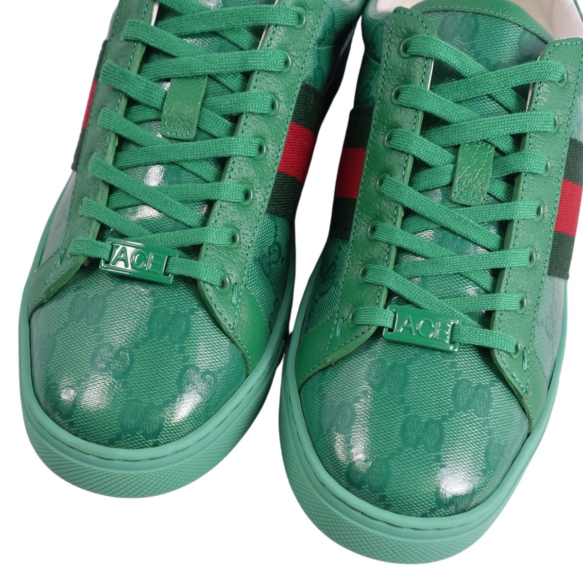 【新古品】グッチ GUCCI スニーカー ACE エース GGスプリーム ウェブストライプ シェリーライン PVC シューズ 靴 メンズ 8.5(27.5cm相当) グリーン【中古】