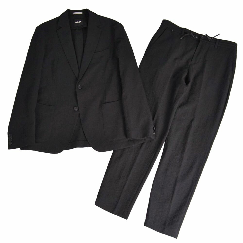 樂天商城 - 【美品】ヒューゴボス HUGO BOSS セットアップ スーツ シアサッカー シングル ポリエステル ジャケット パンツ メンズ 48(M相当) ブラック【中古】