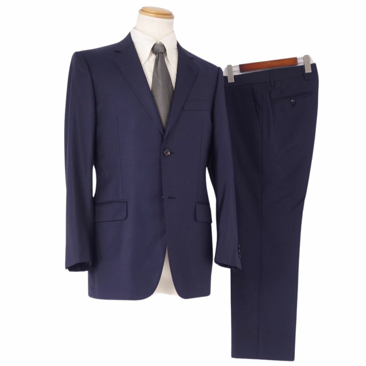 【美品】グッチ GUCCI セットアップ スーツ シングル ウール ジャケット パンツ メンズ イタリア製 7-48R(M相当) ネイビー【中古】
