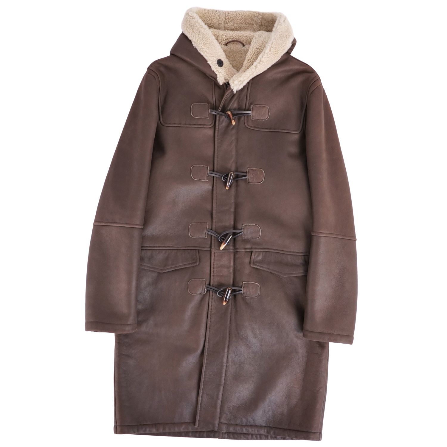 Rakuten - 【美品】エンメティ EMMETI コート ダッフルコート ムートン シープスキン 羊革 ジップアップ アウター メンズ 48(M相当) ブラウン【中古】