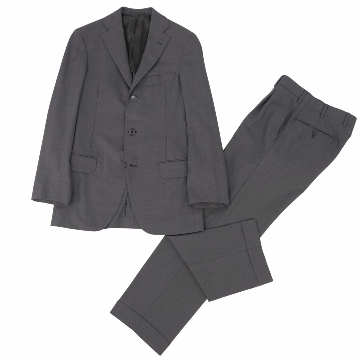 【美品】ベルベスト Belvest セットアップ シングル スーツ ウール ジャケット パンツ メンズ イタリア製 42(S相当) グレー【中古】