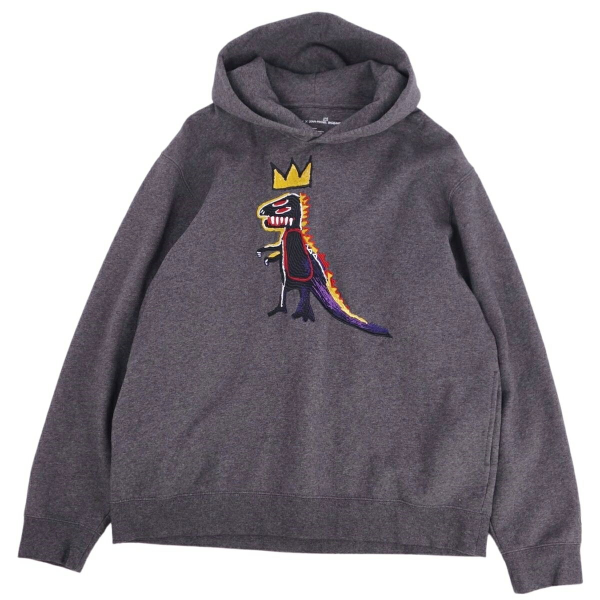 【美品】コーチ COACH バスキア Jean Michel Basquiat Hoodie スウェット パーカー プルオーバー 刺繍 トップス メンズ L グレー【中古】