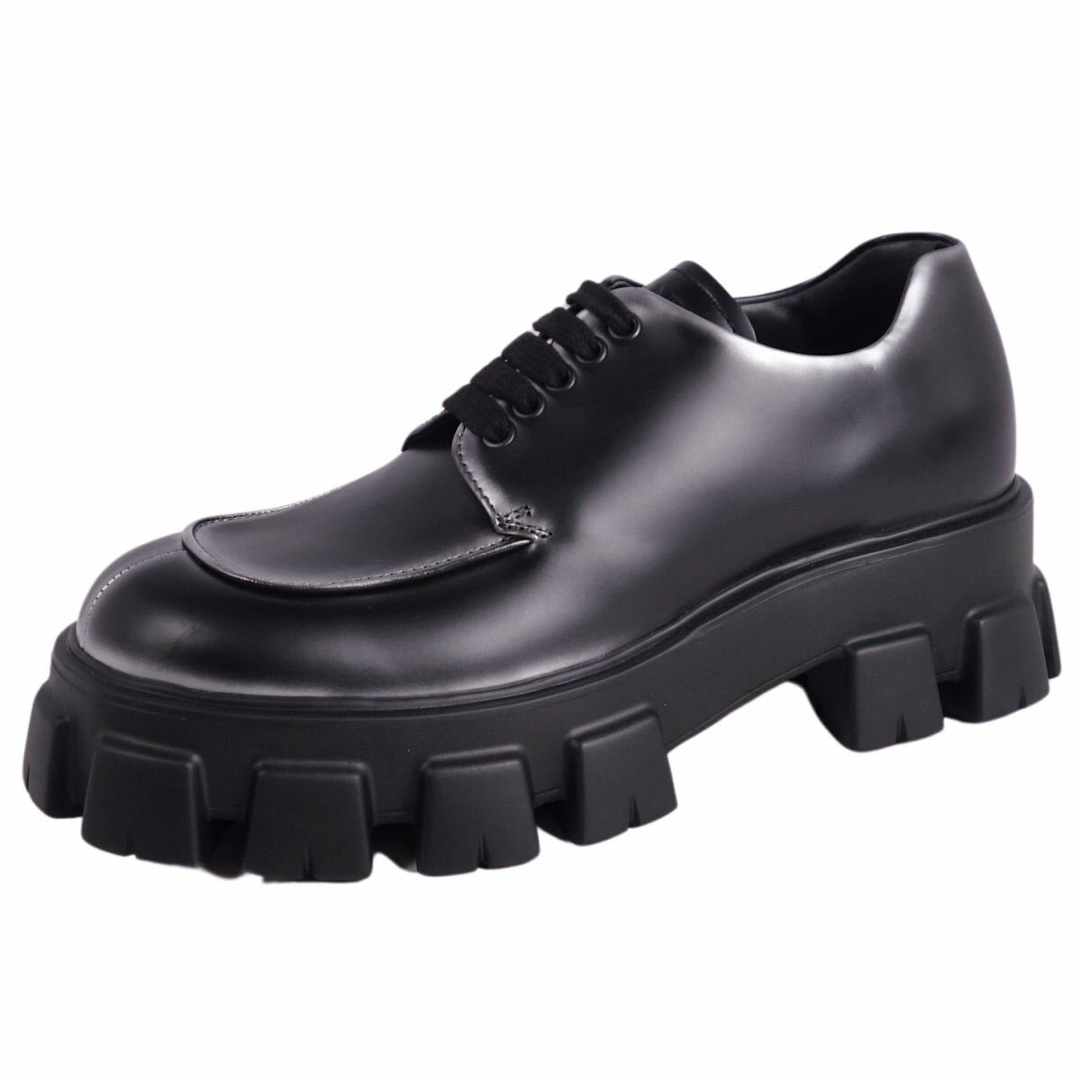 【新古品】プラダ PRADA レザーシューズ ダービーシューズ モノリス 厚底 レースアップ ブラッシュドレザー シューズ メンズ 9(28cm相当) ブラック【中古】のサムネイル