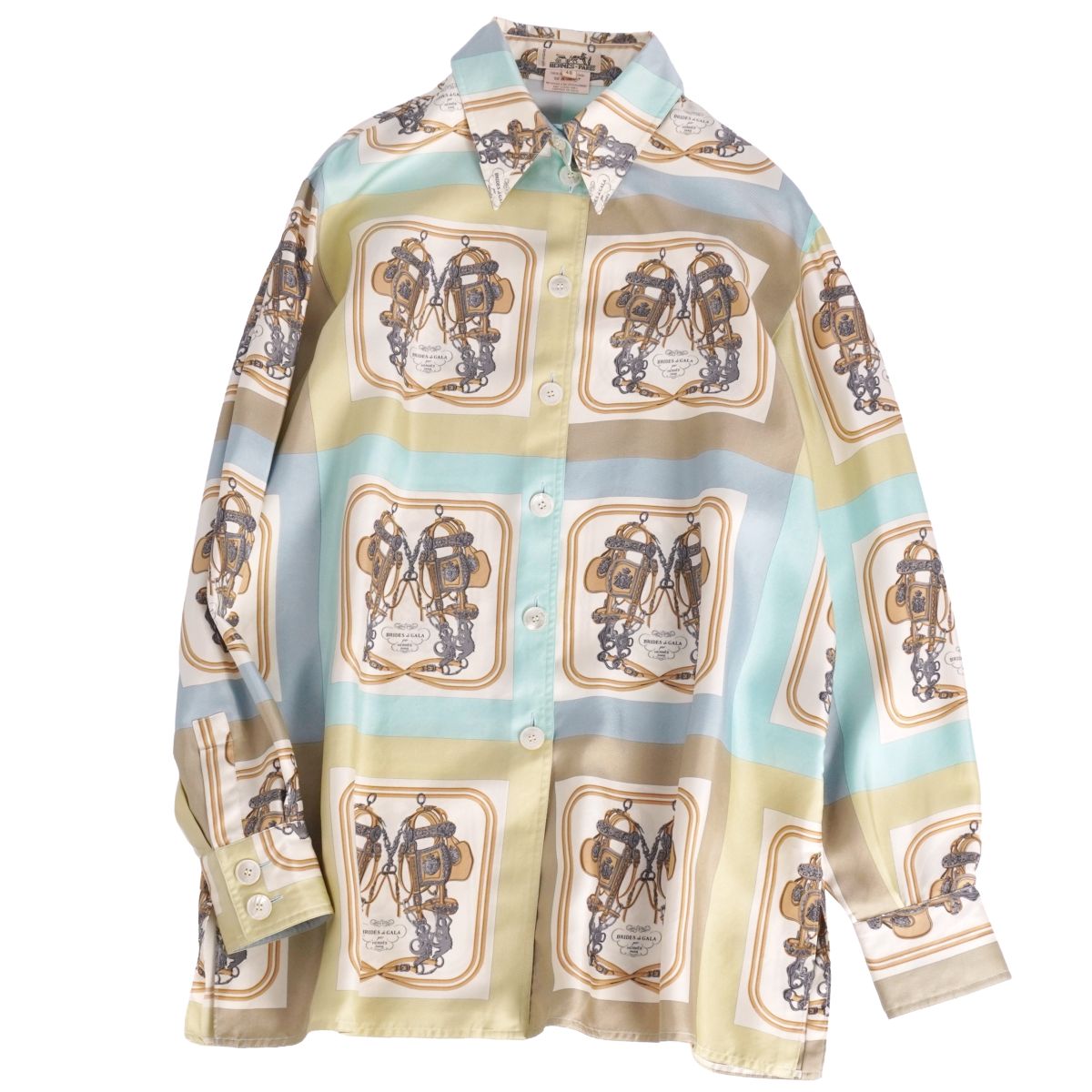 Vintage エルメス HERMES シャツ ブラウス ロングスリーブ 長袖 総柄 シルク トップス レディース フラ..