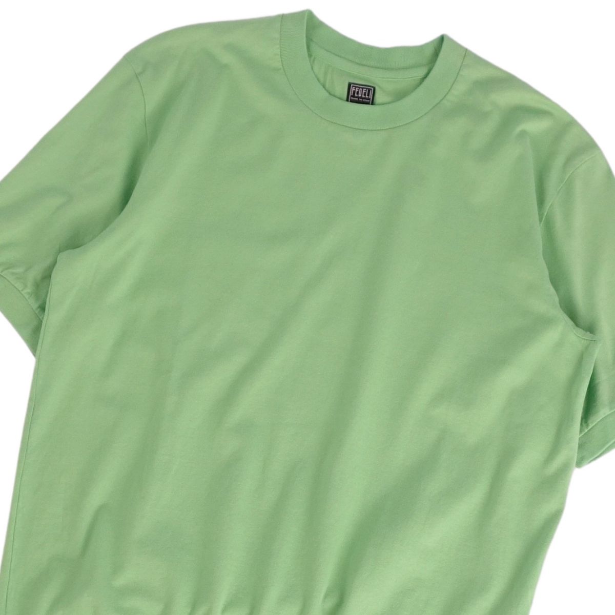 【新古品】フェデリ FEDELI Tシャツ カットソー ショートスリーブ 半袖 無地 イタリア製 コットン トップス メンズ M ライムグリーン【中古】