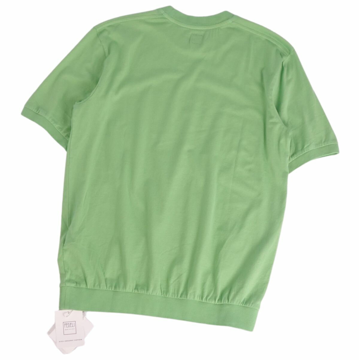 【新古品】フェデリ FEDELI Tシャツ カットソー ショートスリーブ 半袖 無地 イタリア製 コットン トップス メンズ M ライムグリーン【中古】