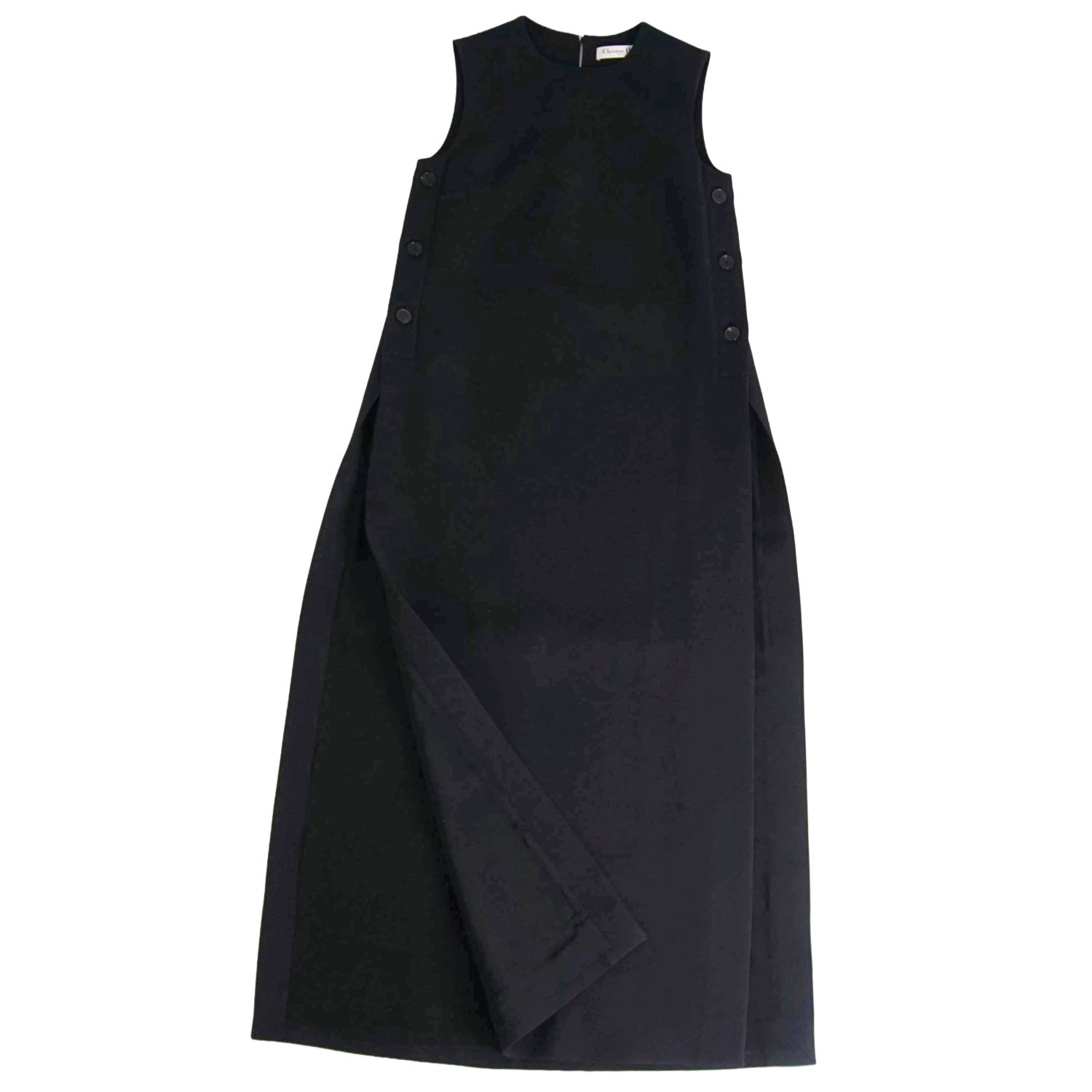 【美品】クリスチャンディオール Christian Dior 2023年 ワンピース ドレス ロング丈 ノースリーブ サイドスリット ウール シルク トップス ...