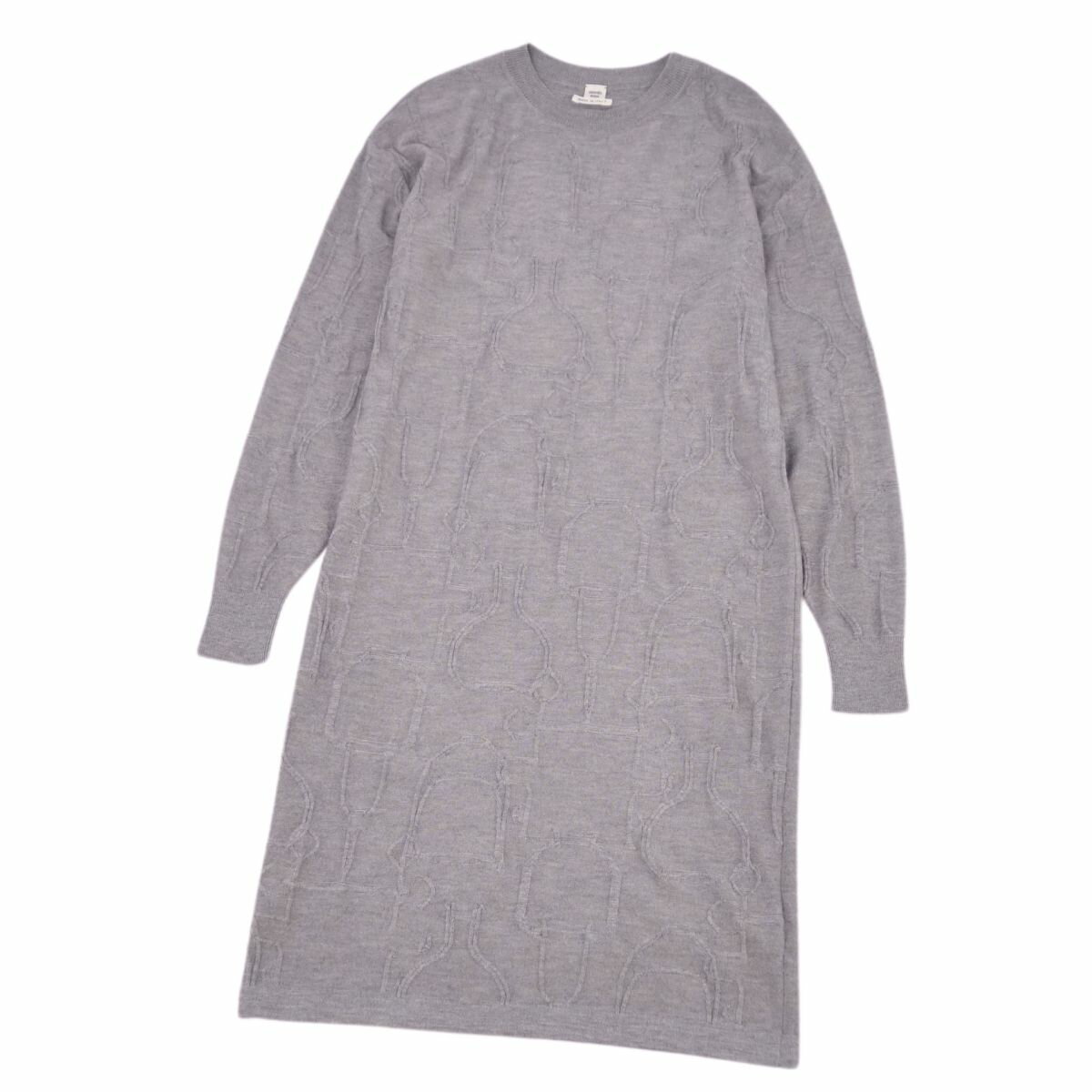 【美品】エルメス HERMES ニット 20AW ワンピース セーター ロングスリーブ 長袖 総柄 トップス レディース 34(S相当) グレー【中古】のサムネイル