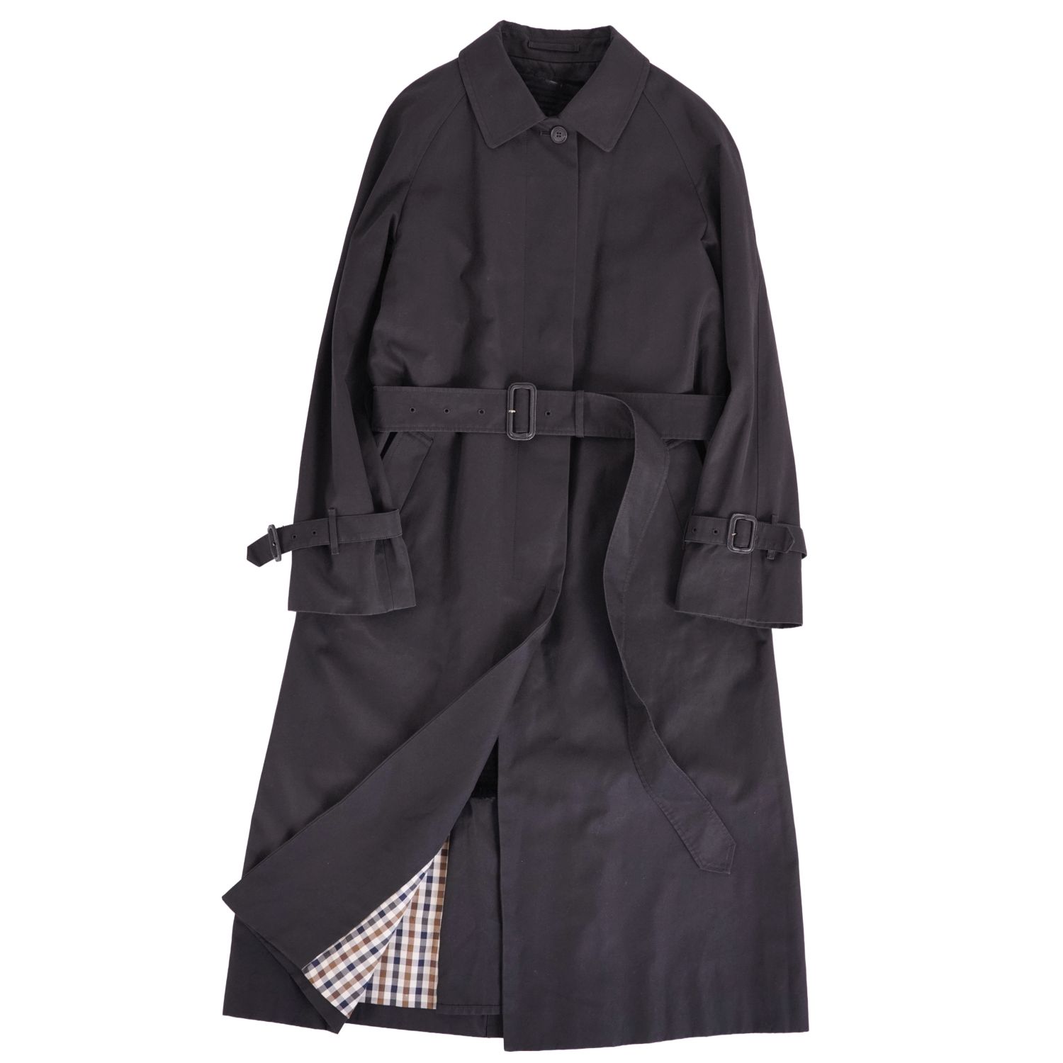 Rakuten - 【美品】アクアスキュータム Aquascutum コート ステンカラーコート バルマカーンコート スクイレルファー ライナー付き アウター レディース 9(M相当) ブラック【中古】
