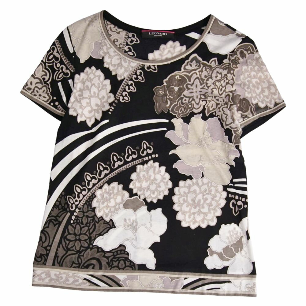 Rakuten - 【美品】レオナール LEONARD FASHION Tシャツ カットソー ショートスリーブ 半袖 総柄 コットン トップス レディース 40 マルチカラー【中古】