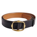 【美品】Vintage エルメス HERMES 84年 ベルト レザーベルト バックル レザー メンズ フランス製 90 ブラック【中古】
