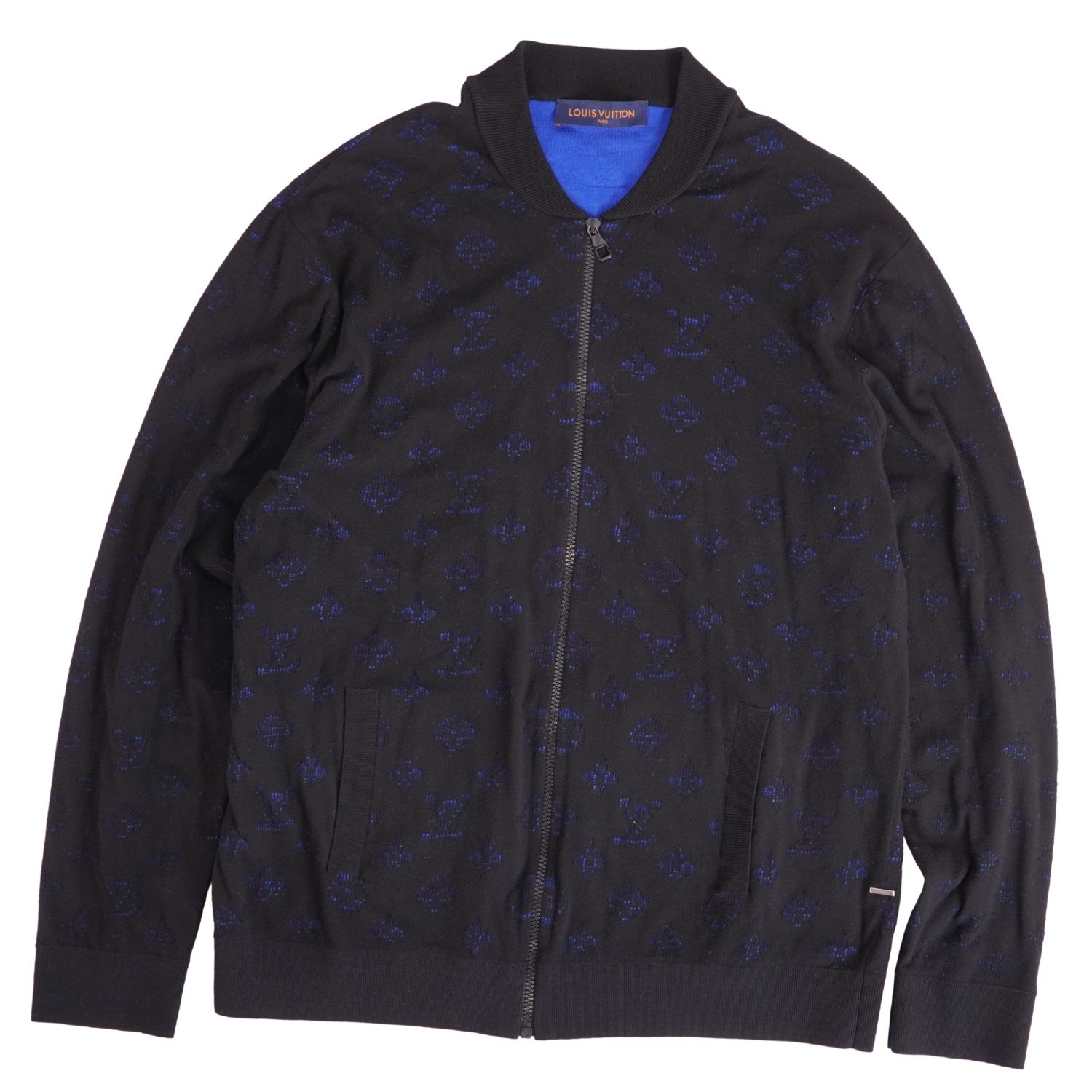 Rakuten - 【美品】ルイヴィトン LOUIS VUITTON 2020年 ドロップニードルモノグラムボンバー ニット ジャケット ブルゾン ドライバーズニット モノグラム アウター メンズ XXL ブラック/ブルー【中古】