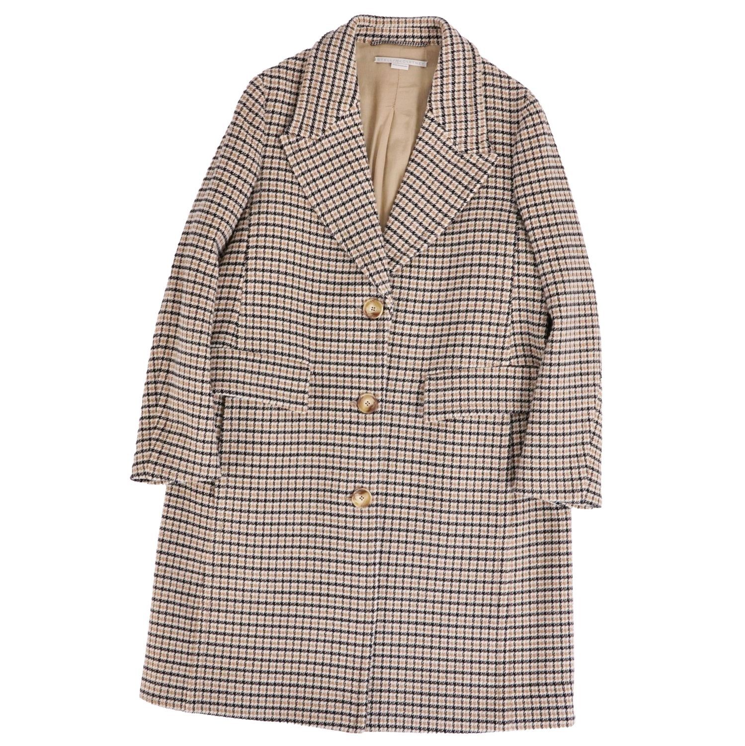 樂天商城 - 【極美品】ステラマッカートニー STELLA McCARTNEY コート チェスターコート チェック柄 千鳥格子 ウール ツイード アウター レディース 38(S相当) ベージュ/マルチカラー【中古】