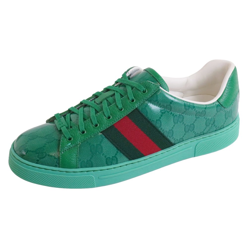 【新古品】グッチ GUCCI スニーカー ACE エース GGスプリーム ウェブストライプ シェリーライン シューズ 靴 メンズ イタリア製 10.5(29.5cm相当) グリーン【中古】