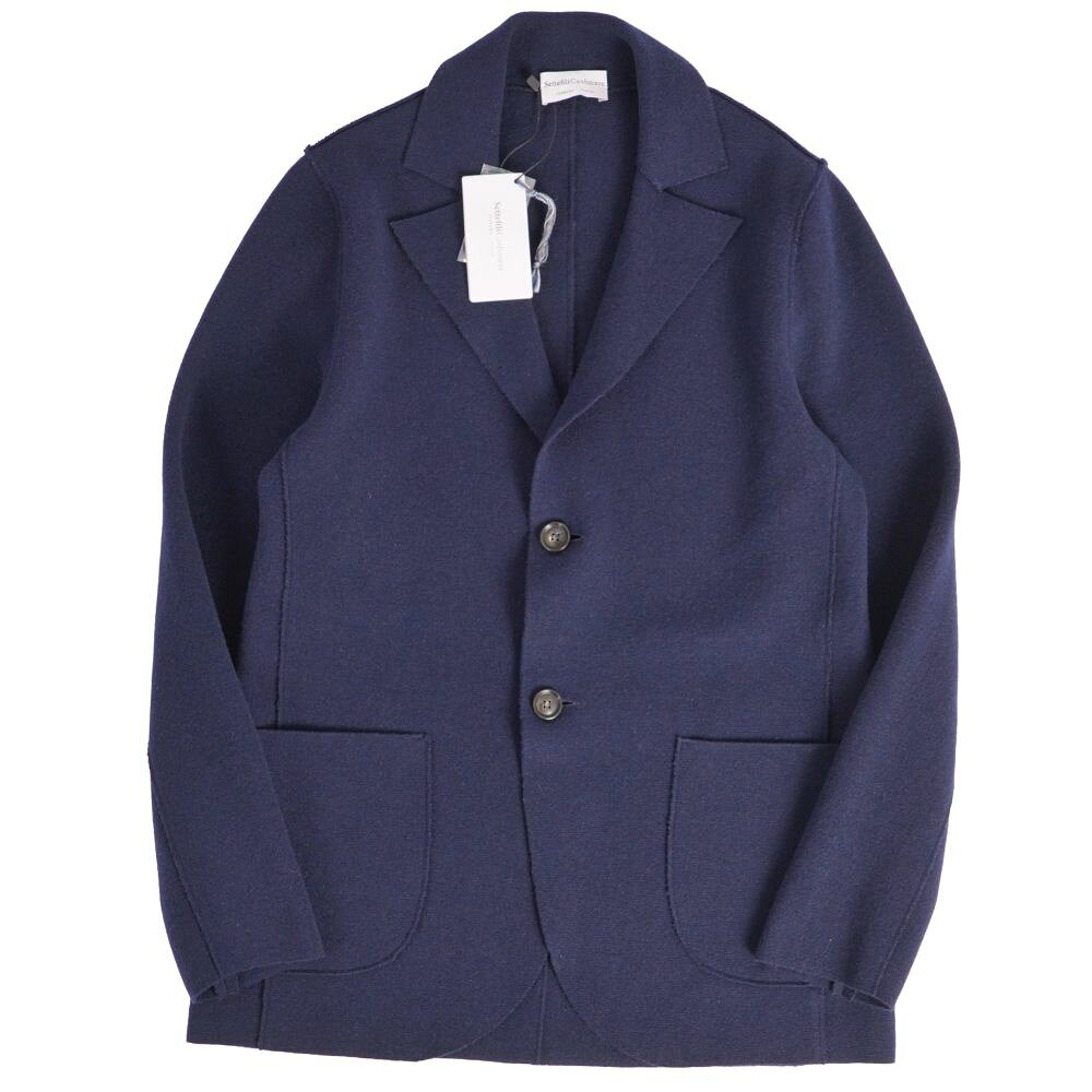 【新古品】セッテフィーリ カシミア Settefili Cashmere ジャケット テーラード ニット ウール カシミヤ アウター メンズ イタリア製 46(XS相当) ネイビー【中古】