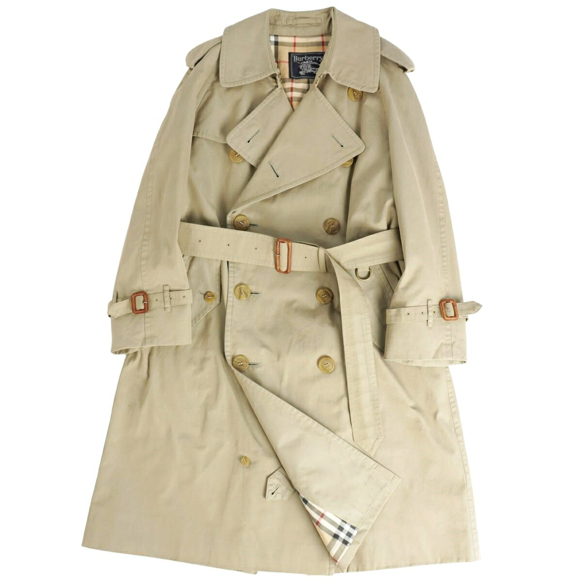 Vintage バーバリー Burberrys コート トレンチコート コットン100％ 裏チェック アウター メンズ S カーキベージュ【中古】