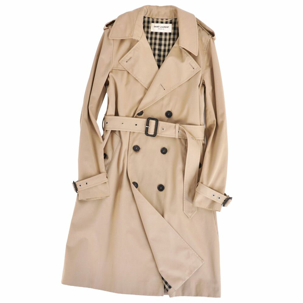 Rakuten - 【美品】サンローラン パリ SAINT LAURENT PARIS コート トレンチコート コットン ギャバジン アウター レディース イタリア製 38(M相当) ベージュ【中古】