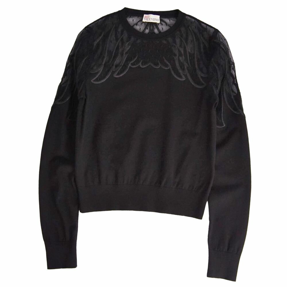 Rakuten - 【美品】レッド ヴァレンティノ RED VALENTINO ニット セーター ロングスリーブ 長袖 レーヨン メッシュ トップス レディース イタリア製 XS ブラック【中古】