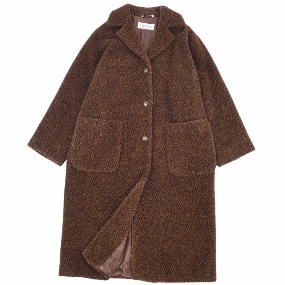 【美品】マックスマーラ Max Mara コート 白タグ ロングコート アルパカ ウール シャギー アウター レディース イタリア製 JI40 USA6 GB8(M相当) ブラウン【中古】