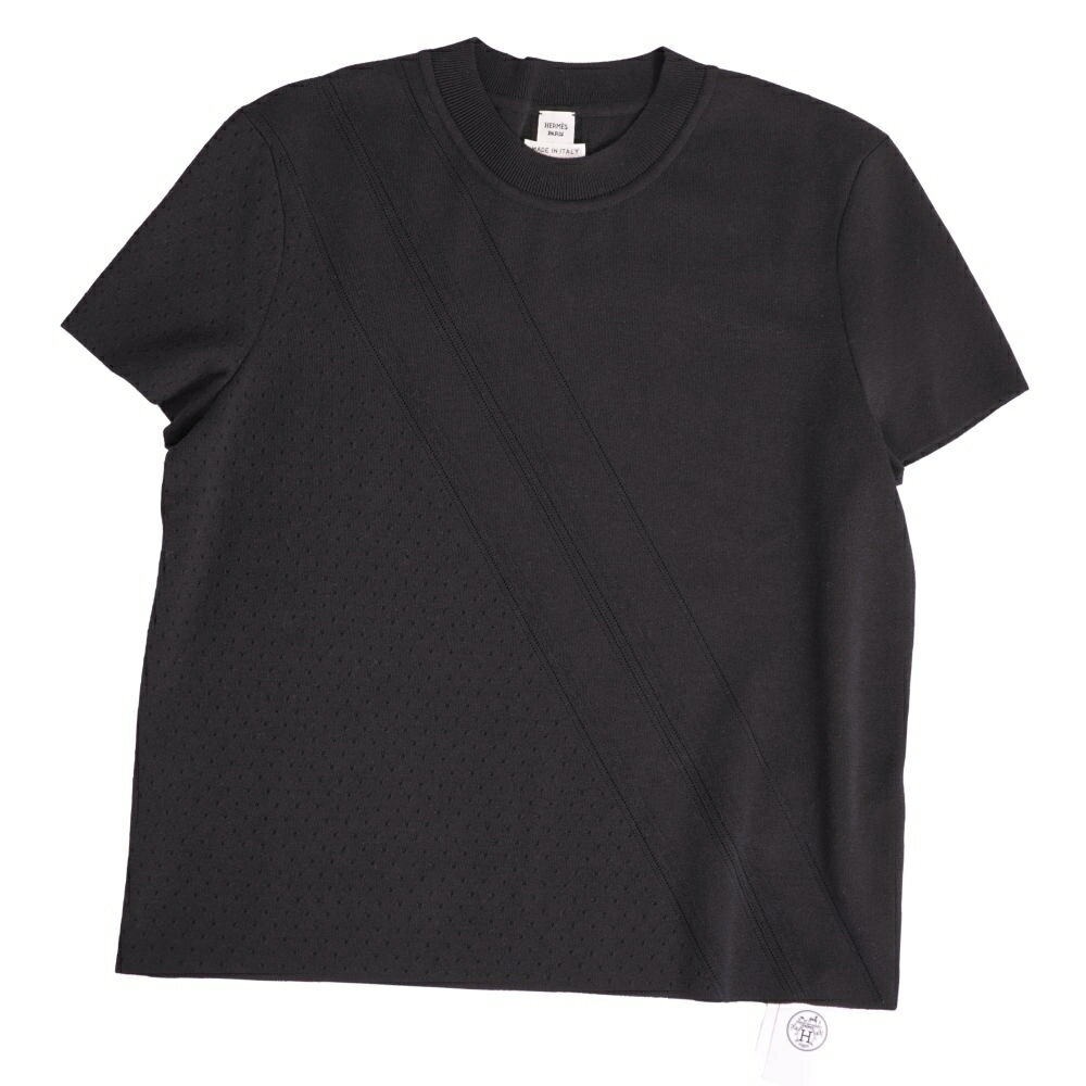 樂天商城 - 【新古品】エルメス HERMES Tシャツ 24AW カットソー ニット ショートスリーブ 半袖 シルク コットン トップス レディース イタリア製 40(L相当) ブラック【中古】