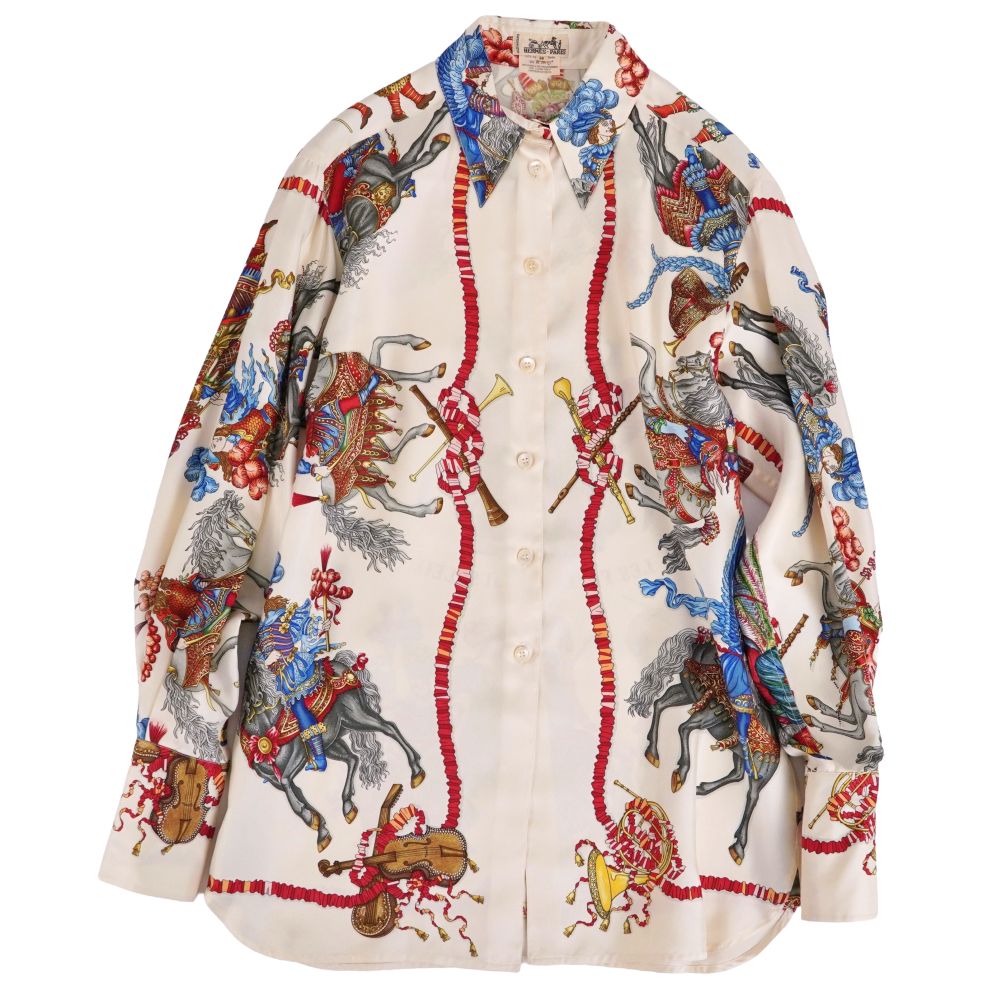 樂天商城 - 【美品】Vintage エルメス HERMES シャツ ブラウス ロングスリーブ 長袖 太陽王の祝典 総柄 シルク トップス レディース フランス製 36(S相当) マルチカラー【中古】