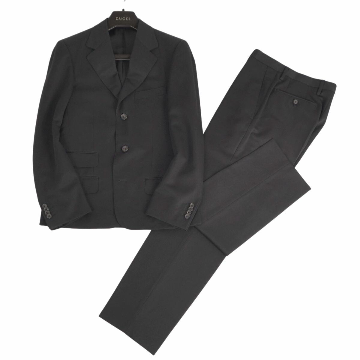 【新品同様】グッチ GUCCI セットアップ シングル スーツ ウール モヘア ジャケット パンツ メンズ 44(S相当) ブラック【中古】