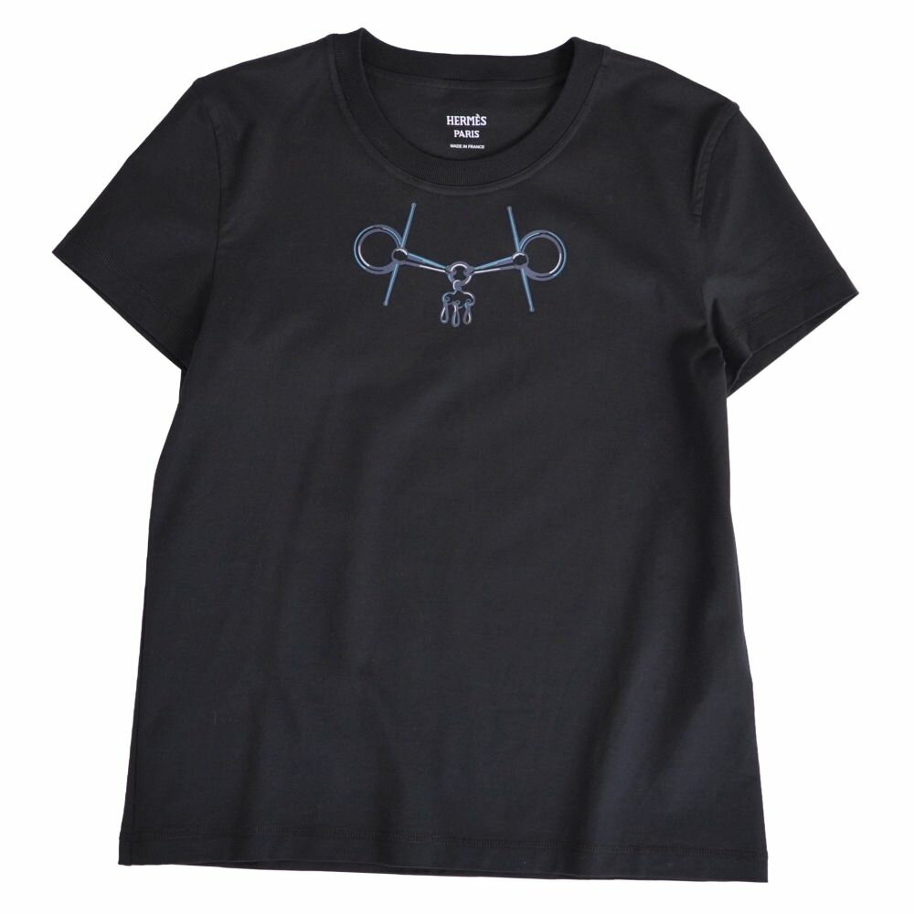 Rakuten - 【美品】エルメス HERMES Tシャツ 2024 カットソー ショートスリーブ 半袖 コットン トップス レディース フランス製 34(XS相当) ブラック【中古】