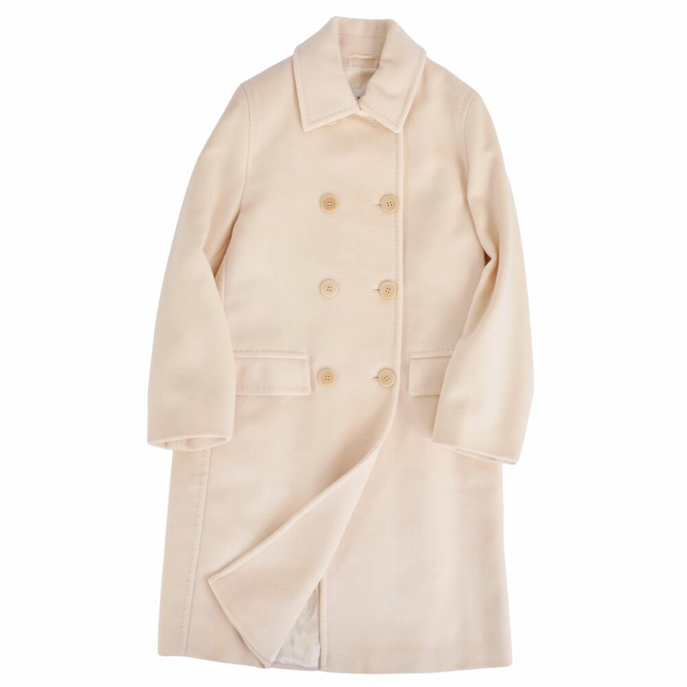 【美品】マックスマーラ Max Mara コート 白タグ ロングコート ダブルブレスト ウール カシミヤ アウター レディース イタリア製 JI36 USA2 FB34(XS相当) ライトベージュ【中古】