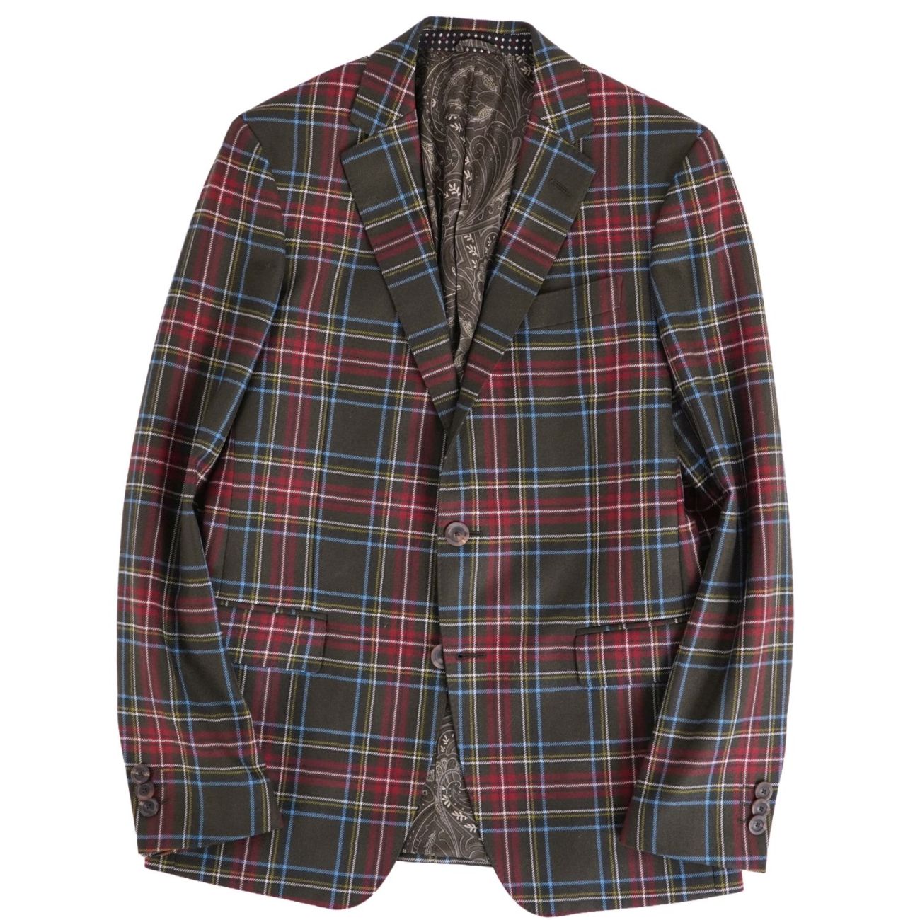 Rakuten - 【美品】エトロ ETRO ジャケット テーラード チェック ウール アウター メンズ イタリア製 48(M相当) カーキグリーン【中古】