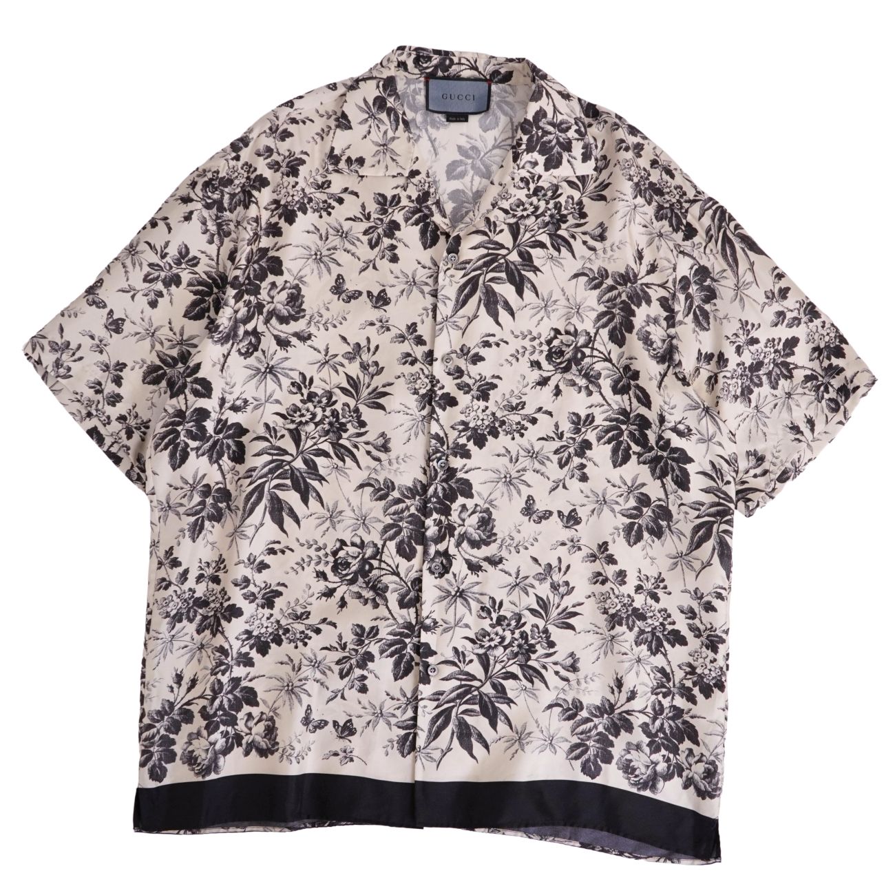 Rakuten - グッチ GUCCI シャツ ボーリングシャツ ショートスリーブ 半袖 ボタニカル シルク トップス メンズ イタリア製 56(XXL相当) ベージュ/ブラック【中古】