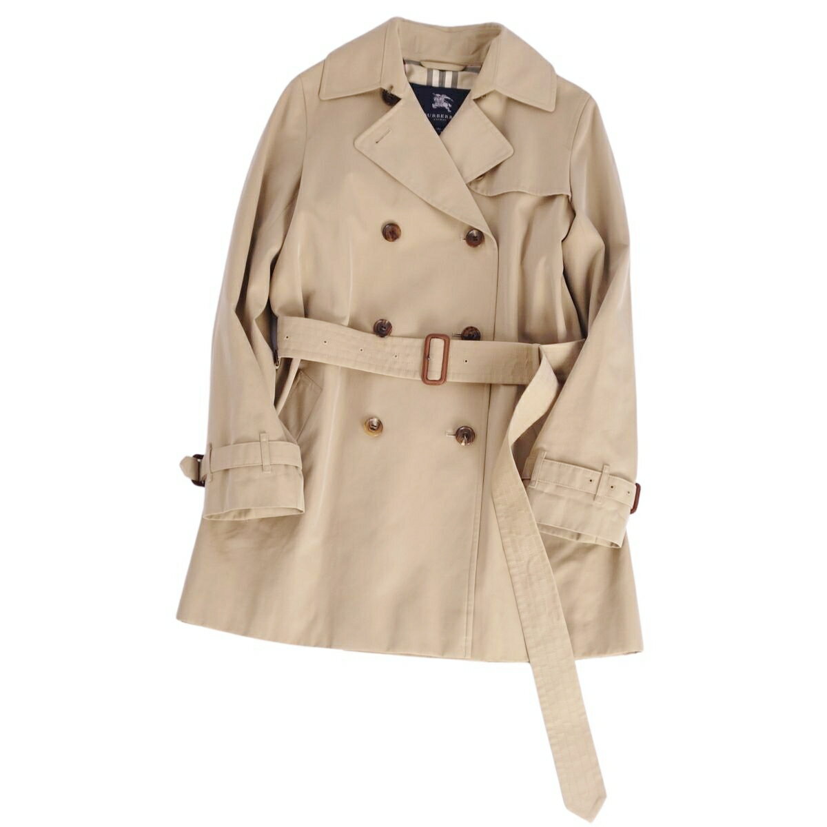 【美品】バーバリー ロンドン BURBERRY LONDON コート トレンチコート 裏チェック コットン100％ アウター レディース 36(S相当) サンドベージュ【中古】(4)