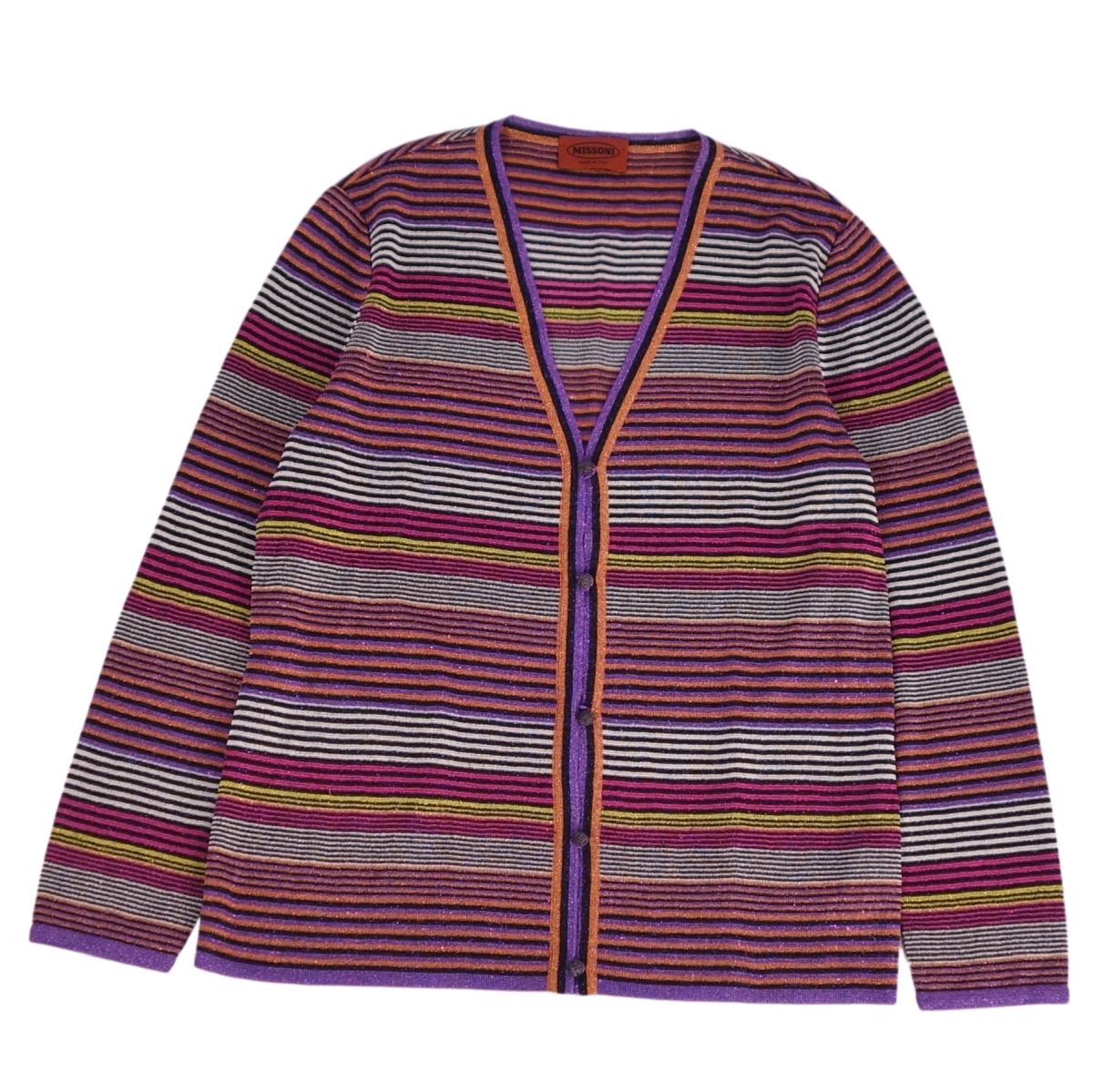 Rakuten - 【美品】ミッソーニ MISSONI カーディガン ニット レーヨン ボーダー トップス レディース イタリア製 44(XL相当) マルチカラー【中古】