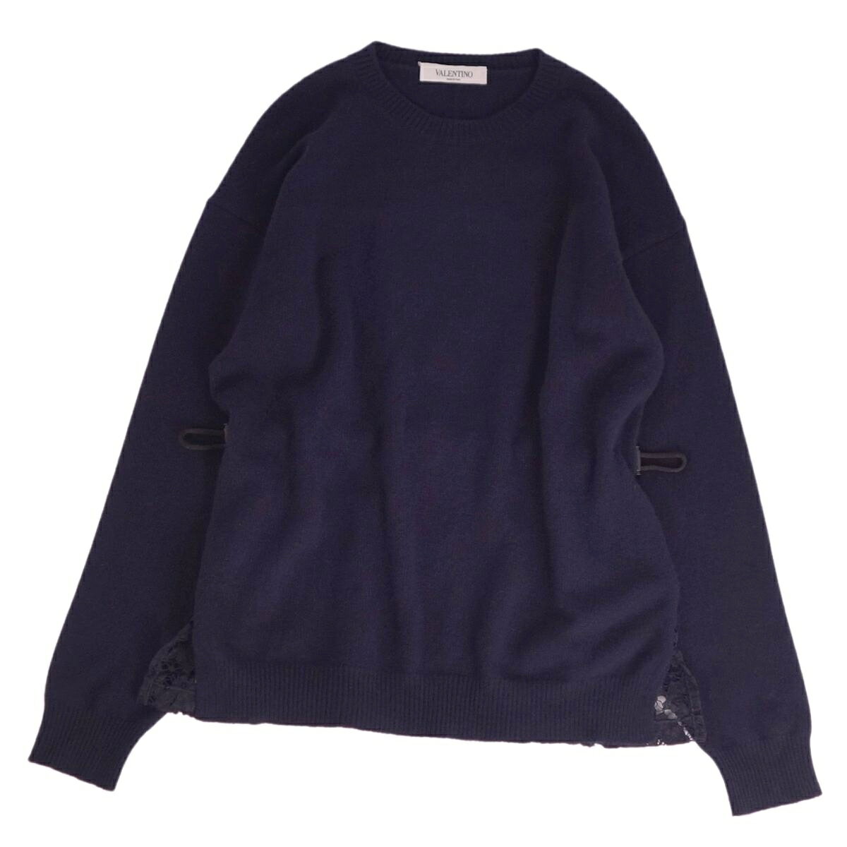Rakuten - 【美品】ヴァレンティノ VALENTINO ニット セーター ロングスリーブ 長袖 カシミヤ ウール レース トップス レディース イタリア製 M ネイビー【中古】
