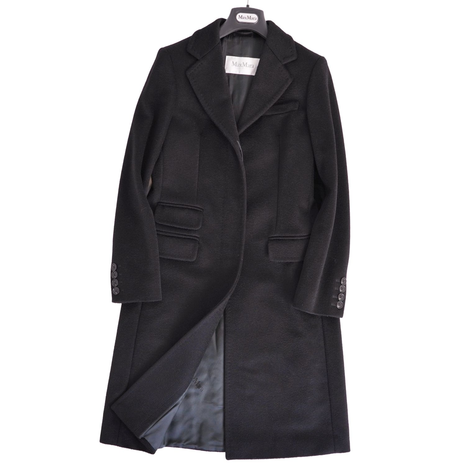 Max Mara マックスマーラ 白タグ ウール カシミヤ コート ファー付 Max Mara - 美品 マックスマーラ Max Mara コート 白タグ レザーベルト