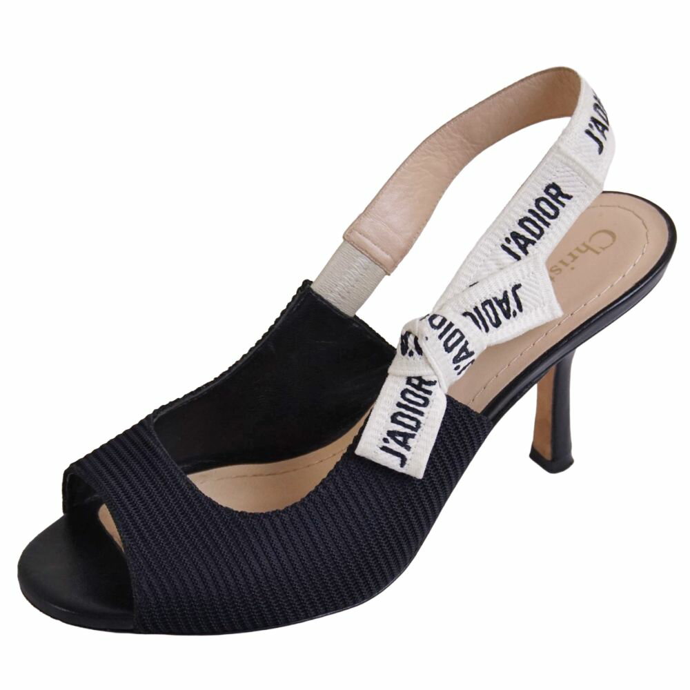Rakuten - 【美品】クリスチャンディオール Christian Dior サンダル バックストラップ JADIOR キャンバス ヒール シューズ 靴 レディース イタリア製 36(23cm相当) ブラック【中古】